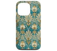 Teal Lotus Floral Style Design, Elegant Teal Flower Art Case for iPhone 13 Pro