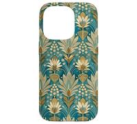 Teal Lotus Floral Style Design, Elegant Teal Flower Art Case for iPhone 14 Pro