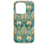 Teal Lotus Floral Style Design, Elegant Teal Flower Art Case for iPhone 15 Pro