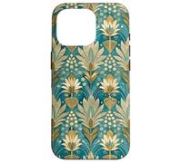 Teal Lotus Floral Style Design, Elegant Teal Flower Art Case for iPhone 16 Pro