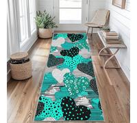 Teal Love Heart Runner Rug 60 x 120 cm Long Washable, Polka Dots Carpet Runners for Hallway Non Slip, Kitchen Entryway Hall Bedroom Decor, Soft Low Pile fj&T148