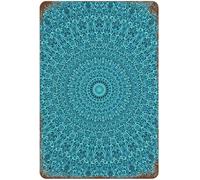 Teal Mandala Abstract Bohemian Floral Flower Ornament Retro Hanging Metal Tin Sign,Vintage Iron Plate Plaque Wall Decor Poster Art for Home Bars Cafes Office Store 8x12 Inch