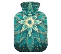 Teal Mandala Flower Hot Water Bottles with Soft Cover Bed Hand Feet Warmer Winter Gift Warm Water Heat Bottles for Menstrual Cramps Pain Relief