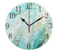 Teal Marble Wall Clock Arabic Numerals Design Round Wall Clock for Living Room Bathroom Home Decor