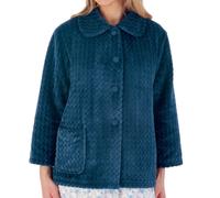 (Teal, Medium - UK 12/14) Slenderella Ladies Zig Zag Fleece Button Up 3/4 Sleeve Bed Jacket