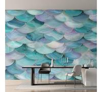 Teal Mermaid Scale Wallpaper, Fish Scale Wall Mural for Living Room, Bedroom, Non-Woven Wall Papaer Decoration, Photo Wallpaper & Home Decor, 300x210 cm (WxH) K-MZ&20