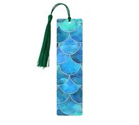 Teal Mermaid Scales Bookmark Ocean Sea Wooden Bookmark with Tassel Book Mark for Women Men Reading Page Markers Gifts for Book Lovers