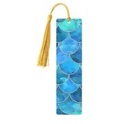 Teal Mermaid Scales Bookmark Ocean Sea Wooden Bookmark with Tassel Book Mark for Women Men Reading Page Markers Gifts for Book Lovers