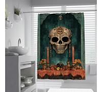 Teal Mexican Sugar Skull Shower Curtain Day of The Dead Bath 200x220cm