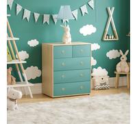 (Teal & Oak) Neptune 5 Drawer Chest Garment Bedroom Storage Oak