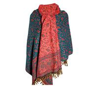 TEAL ORANGE FLORAL HANDMADE SCARF SHAWL WRAP DECORATION BLANKET OVERSIZED REVERS ABLE WINTER SCARF PURE YAK WOOL SCARF SHAWL