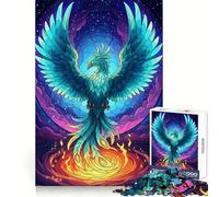 Teal Phoenix Rising from Flames 1000 Piece Jigsaw Puzzle for Teenagers Reason Skill Toy Stress Free Exact Cut Lovely Present (50x75cm)