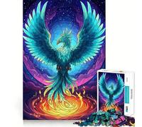 Teal Phoenix Rising from Flames 1000 Piece Jigsaw Puzzle for Teenagers Reason Skill Toy Stress Free Exact Cut Lovely Present (50x75cm)