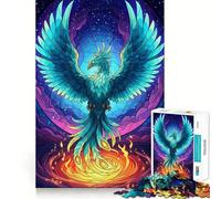 Teal Phoenix Rising from Flames 1000 Teenager Pieces Jigsaw Puzzle Mind Exercise Toy Bonding Time Precision Cut Art Collection Piece (38x26cm)