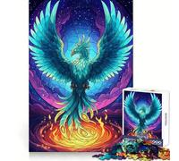 Teal Phoenix Rising from Flames 1000 Teenager Pieces Jigsaw Puzzle Mind Exercise Toy Bonding Time Precision Cut Art Collection Piece (38x26cm)