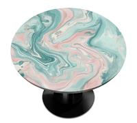 Teal Pink Marble Pattern Round Fitted Tablecloth with Elastic Edge, Round Tablecloth Waterproof Table Protector Cover for Kitchen Dinning Room Picnic Party, 36"-42" Round