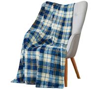 Teal Plaid Farmhouse Throw Blanket: Soft Blue Cream Brown Plaid Design Accent for Sofa Couch Chair Bed Dorm