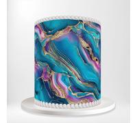 Teal Purple Gold Abstract Swirl Wrap Around Print A4 Edible Paper Icing Sheet Cake Topper Side Ribbon Border Decor for Personalised Themed Decorations I7