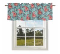 Teal Red Bandanna Valances for Windows, Ethnic Indian Style Rod Pocket Valance Short Window Treatments Curtains for Kitchen Bathroom Bedroom Decor, 54 x 18 Inches