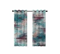 Teal Red Blackout Curtains for Bedroom Living Room, Abstract Smoky Texture Distressed Mottled Ink Art 63 In Long Thermal Insulated Room Darkening Drapes Grommet Window Treatments, 52 x 63 In