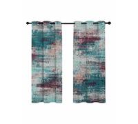 Teal Red Blackout Curtains for Bedroom Living Room, Abstract Smoky Texture Distressed Mottled Ink Art 45 In Long Thermal Insulated Room Darkening Drapes Grommet Window Treatments, 42 x 45 In