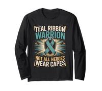 Teal Ribbon Warrior Not All Heroes Wear Capes PTSD Awareness Long Sleeve T-Shirt