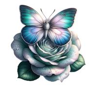 Teal Rose Butterfly Stickers, Cover Marks 20cm & 7cm Floral Decals x4