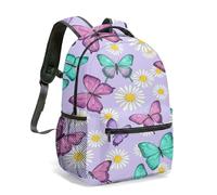 Teal Rose & Red Floral Print Backpack, White Daisy Vintage Romantic Garden Flower Pattern 16 Inch Botanical Daypack (02)