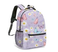 Teal Rose & Red Floral Print Backpack, White Daisy Vintage Romantic Garden Flower Pattern 16 Inch Botanical Daypack (04)