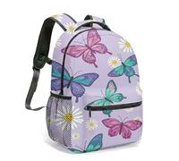 Teal Rose & Red Floral Print Backpack, White Daisy Vintage Romantic Garden Flower Pattern 16 Inch Botanical Daypack (03)