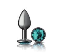 Teal Round Gem Gunmetal Metal Plug - Small