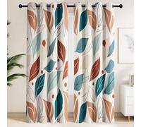 Teal Rust Red Leaf Blackout Curtains Energy Saving Thermal Insulated Vintage Medieval Noise Reducing Eyelet Curtains for Bedroom Living Room, 46" W x 54" H (117 x 137 cm) 2 Panels
