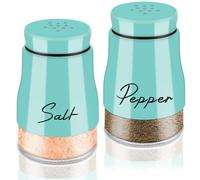 Teal Salt and Pepper Shakers Set,5 oz Turquoise Glass Bottom Salt Shaker with Stainless Steel Lid Kitchen Decor and Accessories Farmhouse Gadgets Table Housewarming Gift Christmas Decor(Teal)