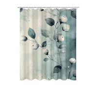 Teal Shower Curtain, Rattan Curtains with 12 Shower Curtain Hooks, Extra Long Bathroom Curtains Weighted Hem, Quick Drying Waterproof Polyester Fabric for Outdoor Garden Wet Room Bath 180x200 cm D-85