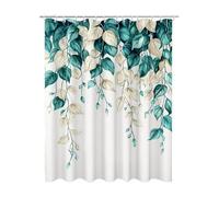 Teal Shower Curtain, Rattan Curtains with 12 Shower Curtain Hooks, Extra Long Bathroom Curtains Weighted Hem, Quick Drying Waterproof Polyester Fabric for Outdoor Garden Wet Room Bath 90x180 cm E-9