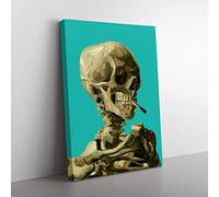 Teal Skull Of A Skeleton With Cigarette By Vincent Van Gogh Classic Painting Canvas Wall Art Print Ready to Hang, Framed Picture for Living Room Bedroom Home Office Décor, 60x40 cm (24x16 Inch)