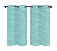 Teal Solid Color Blackout Curtains for Bedroom Living Room, Turquoise Woven Fabric Texture Rustic Minimalist 39 In Long Thermal Insulated Room Darkening Drapes Grommet Window Treatments, 27.5 x 39 In