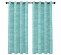 Teal Solid Color Blackout Curtains for Bedroom Living Room, Turquoise Woven Fabric Texture Rustic Minimalist 84 In Long Thermal Insulated Room Darkening Drapes Grommet Window Treatments, 42 x 84 In