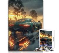 Teal Sports Car Sunset Adults 1000 Pieces Puzzle Strategic Thinking Learning Game Ideal Meaningful Gift for Any Event Size 38x52cm