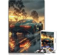 Teal Sports Car Sunset Adults 1000 Pieces Puzzle Strategic Thinking Learning Game Ideal Meaningful Gift for Any Event Size 50x75cm