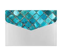 Teal Square Glass Mosaic Seamless Texture 6 Pockets Expanding File Organizer, File Manager Flap and Snap Button Closure for Student Teacher Doctor School 13 x 9.1 inch