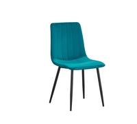 (Teal-strip) Classic Design Velvet Fabric Dining Chairs Metal Legs Padded Seat Chairs