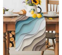 Teal Stripes Gradient Water Ripple Table Runner 70 Inches Long,Table Runners Kitchen Dining Tables Decoration for Home Party, Brown Abstract Geometric Modern Art Tables Runner Wedding Dresser Scarf