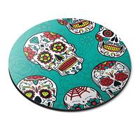 Teal Sugar Skull Pattern Day of the Dead Halloween Flexible Round 5mm Rubber Mouse Mat Pad Office Home Novelty Printed Desk Accessory #170895