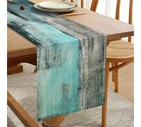 Teal Table Runner Linen Table Runner Thicken Turquoise Blue and Grey Decorative Cloth for Coffee Table, Holiday Parties, Wedding, Events Dinner, Home Decor 33 cm x 183 cm