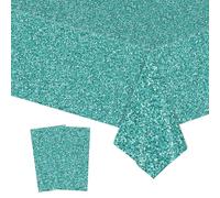 Teal Tablecloth for Teal Party Decorations,Shiny Glitter Diamond Plastic Table Cloths Foil Table Cover Metallic Disco Tablecloth for Baby Shower,Wedding Picnic Birthday Party Table Decoration