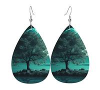 teal tree earrings moonlight earrings for women leather earings teardrop dangle earrings double sided lightweight ear accessories fashion jewelry gift
