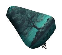 Teal Tree in Moonlight Bike Seat Cover Waterproof Oxford Fabric, Universal Adjustable Bicycle Saddle Cover with Drawstring Easy Install Protective Rain Dust Covers for Women Men