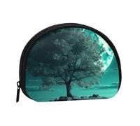 Teal Tree in Moonlight Coin Purse with Zipper Mini Coin Pouch Small Change Wallet for Men Women Coin Bag Personalized Credit Card Bags Everything Storage Pouch for Headset ID Key Lipstick