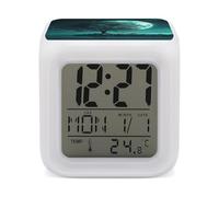 Teal Tree in Moonlight Digital Alarm Clock with 7 Color Changing Night Light Battery Operated LED Wake Up Clocks with Snooze Touch Control Temperature Cube Bedside Lamps for Bedroom Nightstand Decor